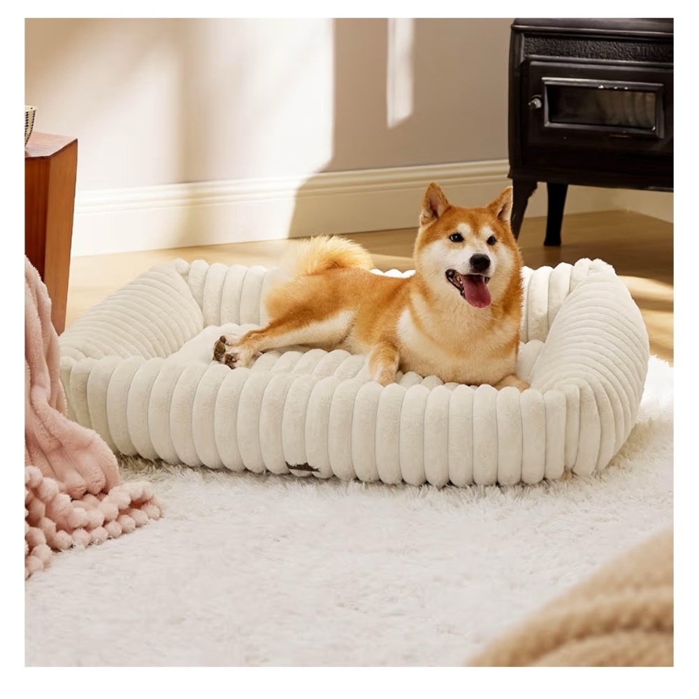 Bedsure Cozy Cream Dog Bed, Size L, up to 60 lb